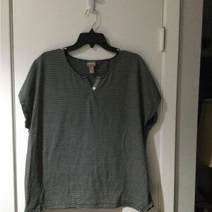Striped Short Sleeve Henley Tee in Black and White